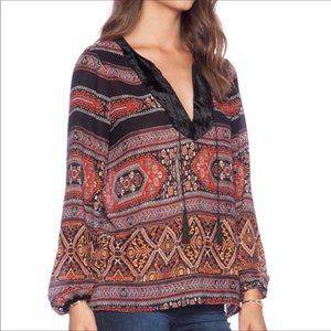 SANCTUARY | LONG SLEEVE VELVET TRIM BOHO BLOUSE